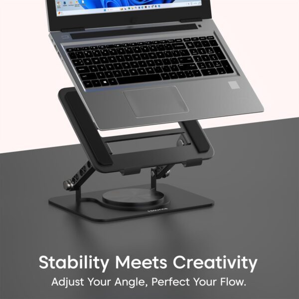 Sounce HyperLift Aluminium Laptop Stand, 6-Angle Adjustable Ergonomic Foldable Riser with Carry Pouch, Ventilated Cooling, Anti-Slip, Compatible with MacBook HP Dell Lenovo 10-15.6 Inch (Black)
