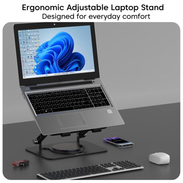 Sounce HyperLift Aluminium Laptop Stand, 6-Angle Adjustable Ergonomic Foldable Riser with Carry Pouch, Ventilated Cooling, Anti-Slip, Compatible with MacBook HP Dell Lenovo 10-15.6 Inch (Black)