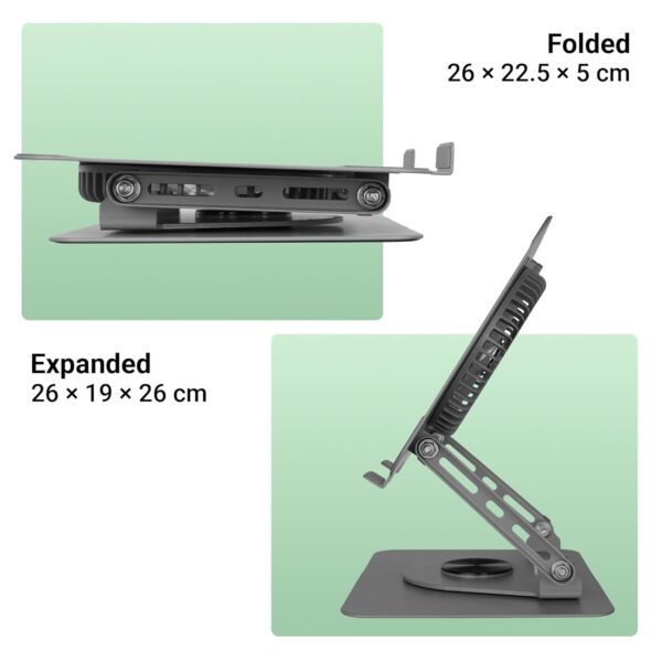 ZEBRONICS NS4000 PRO Rotatable Laptop Metal Stand, Upto 17 inch, 360° Fidget Rotation, Foldable, Multi Angle Adjustment, Type C Detachable RGB Magnetic Fan, Anti-Slip Silicone Pads, Carbon Steel Body