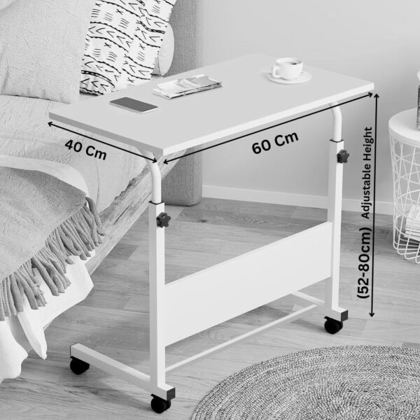 Torche ironwood Multipurpose Height Adjustable Movable Table for Computer & Laptop Table with Wheels (Small-Pearl White)