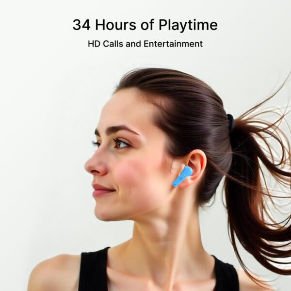 pTron Bassbuds Astra in-Ear TWS Earbuds w/Stereo Sound, 34Hrs Playtime, Stereo Calls, Custom EQ, Mobile App, BTv5.3 Headphones, Touch Control, Voice Assistant, Type C Charging & IPX4 (Light Blue)
