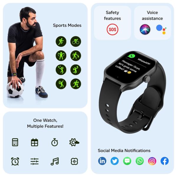 GameSir H18 Pro Smartwatch with Long Battery Life, 2.01" High-Resolution Screen, Bluetooth Calling, IP68 Waterproof, TFT Display, Luxury Design for Men & Women (Black)