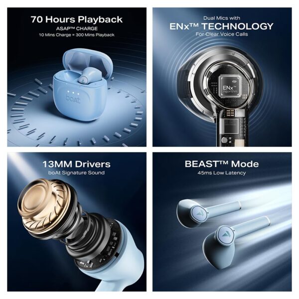 Powerful 13mm Drivers with Signature Sound The boAt Airdopes 131 Gen 2 earbuds come equipped with large 13mm drivers that deliver immersive sound quality with enhanced bass and clear vocals. The earbuds are ideal for: Music streaming Gaming OTT entertainment Online classes Daily calling Users can enjoy punchy bass and balanced audio performance during long listening sessions.