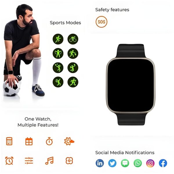 T800 Ultra Smart Watch with Touch Display – Bluetooth Calling Smartwatch | Health & Fitness Tracker with Sports Modes | Compatible with Android & iOS | Black Strap