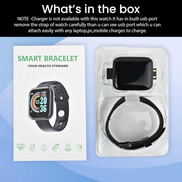 Bouncefit D20 Y68 Fitness Band Smart Watch for Men, Women, Boys, Girls, Kids – Single Touch Interface, Water Resistant, Workout Modes, Quick Charge Sports Smartwatch – Jet Black
