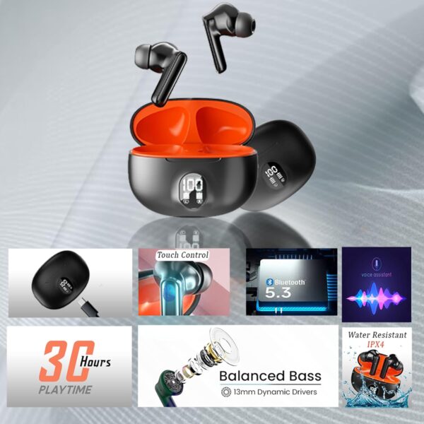 Kratos Cube Ear Buds Wireless with 30H Playtime, Noise Isolation & Clear Calls, Bluetooth Earbuds with Voice Assistant, Ear Buds with Bluetooth V 5.3 & with Type C Fast Charging, IPX4 TWS Earphones