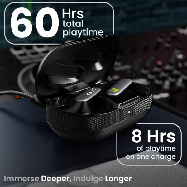 GOBOULT Y1 Pro Ear Buds Wireless 60H Playtime, 4 Mics Calling, 45ms Low Latency Gaming, Made in India,13mm Bass Driver Earbuds Buds TWS Bluetooth Wireless Earphone (Jet Black)