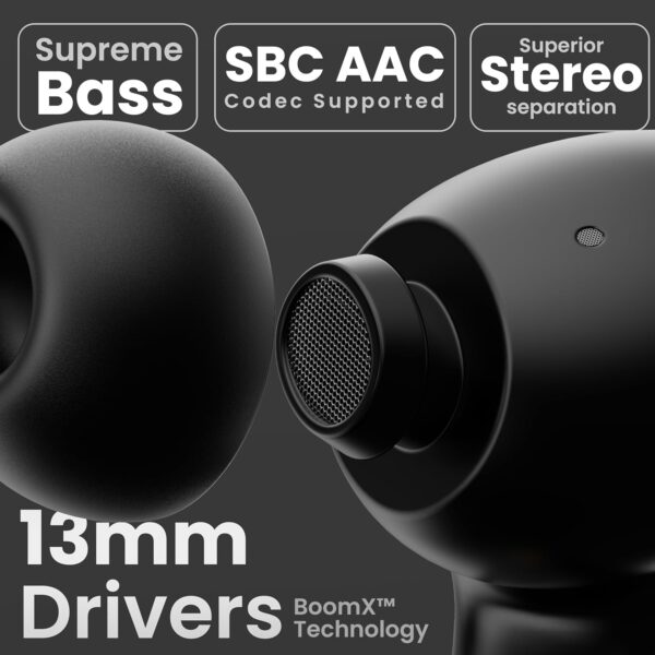GOBOULT Y1 Pro Ear Buds Wireless 60H Playtime, 4 Mics Calling, 45ms Low Latency Gaming, Made in India,13mm Bass Driver Earbuds Buds TWS Bluetooth Wireless Earphone (Jet Black)