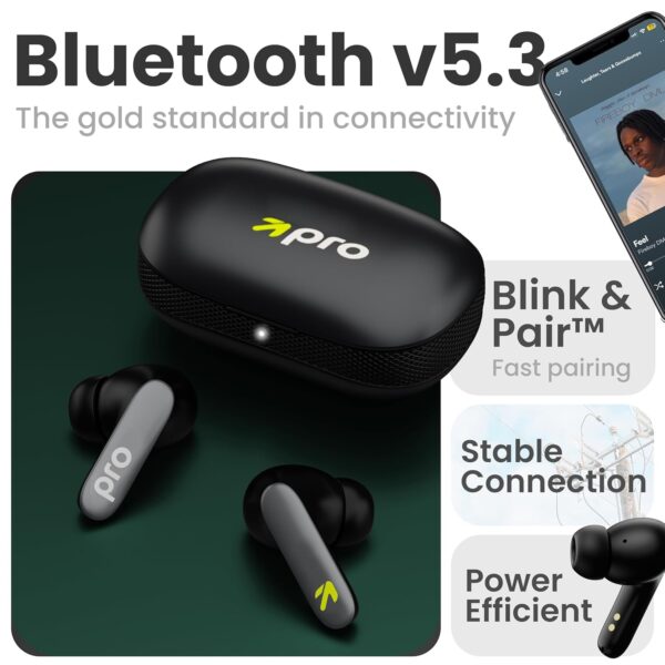 GOBOULT Y1 Pro Ear Buds Wireless 60H Playtime, 4 Mics Calling, 45ms Low Latency Gaming, Made in India,13mm Bass Driver Earbuds Buds TWS Bluetooth Wireless Earphone (Jet Black)
