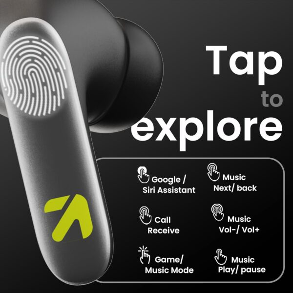 GOBOULT Y1 Pro Ear Buds Wireless 60H Playtime, 4 Mics Calling, 45ms Low Latency Gaming, Made in India,13mm Bass Driver Earbuds Buds TWS Bluetooth Wireless Earphone (Jet Black)