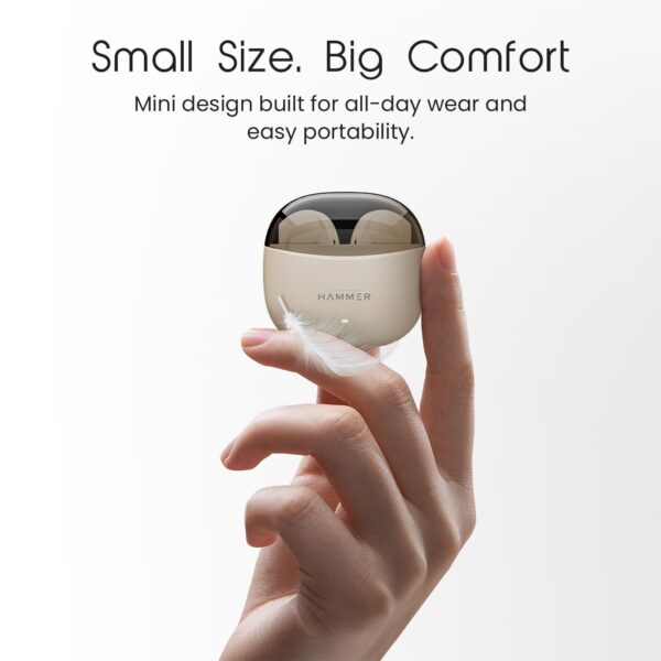 HAMMER Ultra Pods True Wireless Earbuds with in-Built Mic, 100H Standby Time, 1H Charging USB Type-C, 13mm Dynamic Drivers, 50H Playtime, BT v6.0 Connectivity, IPX5 Water Resistant (Beige)