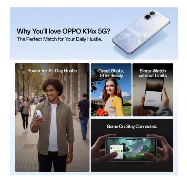 OPPO K14x 5G Smartphone, Prism Violet, 4GB RAM, 64GB Storage, 6500mAh Battery, 45W Fast Charge