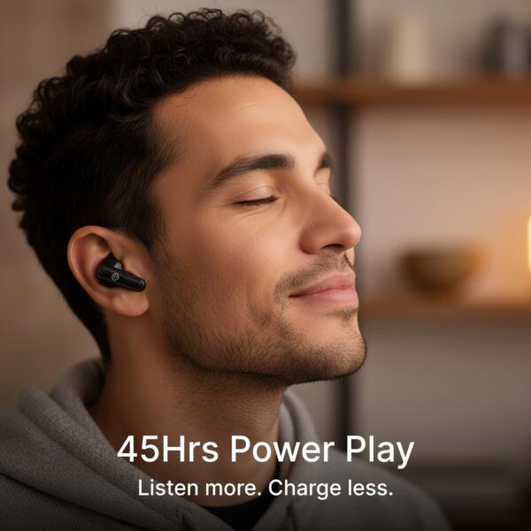 pTron Bassbuds Indie In-Ear TWS Earbuds w/ 10mm Drivers, 45Hrs Playtime, Dual HD Mic & AI-ENC Calls, Custom EQ, Mobile App, Bluetooth V5.4 Earphones, Voice Assistant, Type C Charging & IPX5(Jet Black)
