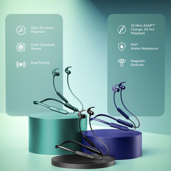 Boat Rockerz 255 Pro+, 60H Battery, Fast Charge, IPX7, Dual Pair,Low Latency,Magnetic Buds, Stream Ad Free Music via App Support, in Ear Bluetooth Neckband, Wireless with Mic Earphones (Cosmic Grey)