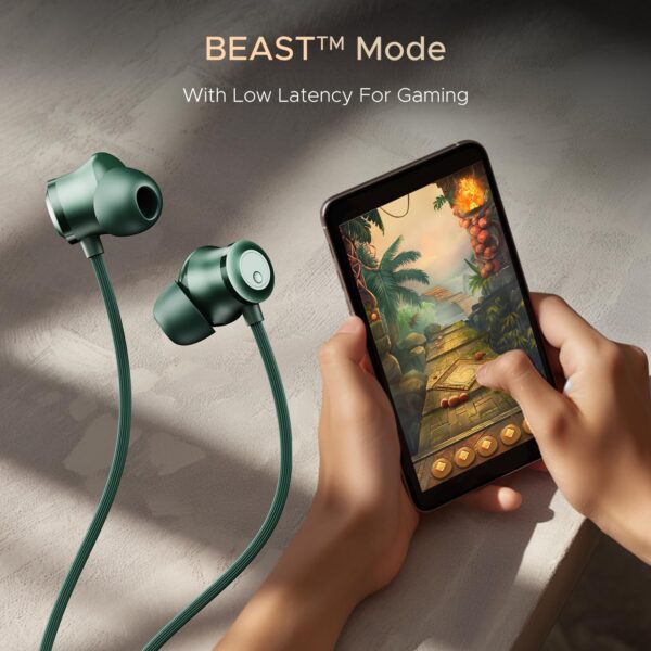 Boat Rockerz 255 Z Plus,AI-Enx Tech,Spatial Audio,50HRS Battery,Low Latency Mode,Fast Charge,App Support,IPX4,GFPS,BT V5.3,Bluetooth Neckband,Wireless with Mic in Ear Earphones (Pine Green)