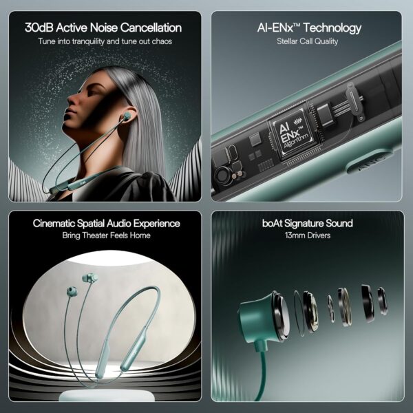 Boat Rockerz 210 ANC Bluetooth in Ear Neckband w/Spatial Audio, 30dB ANC, AI-ENx Technology, 40hrs Playback, EQ Modes, 13 mm Drivers, Dual Pairing & Fast Pair(Powder Blue)