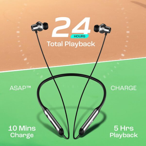 Boat Rockerz 280 ANC w/Crystal Bionic Sound Powered by Dirac Opteo, Active Noise Cancellation, 13mm Drivers, ASAP Charge, 24H Playback & ENx Tech in- Ear Bluetooth Neckband(Gunmetal Black)