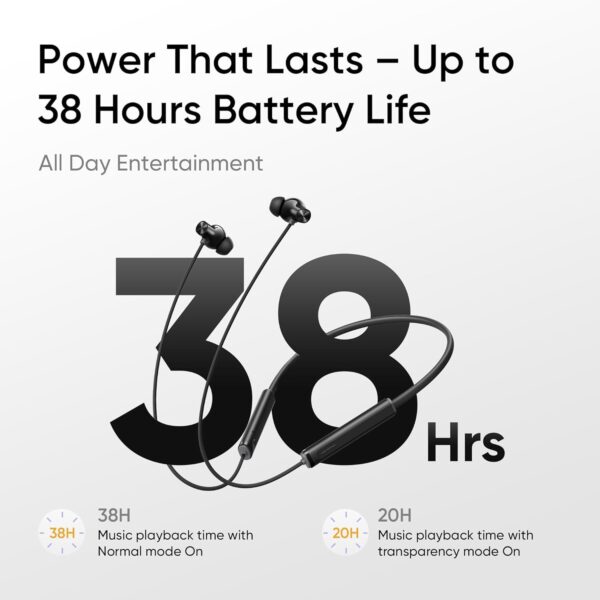 Neckband for Realme Buds Wireless 5 ANC in Ear Bluetooth Headphones,50dB ANC, 13.6mm Dynamic Bass Driver,Upto 38hrs Playback,IP55 Rating, (Midnight Black)