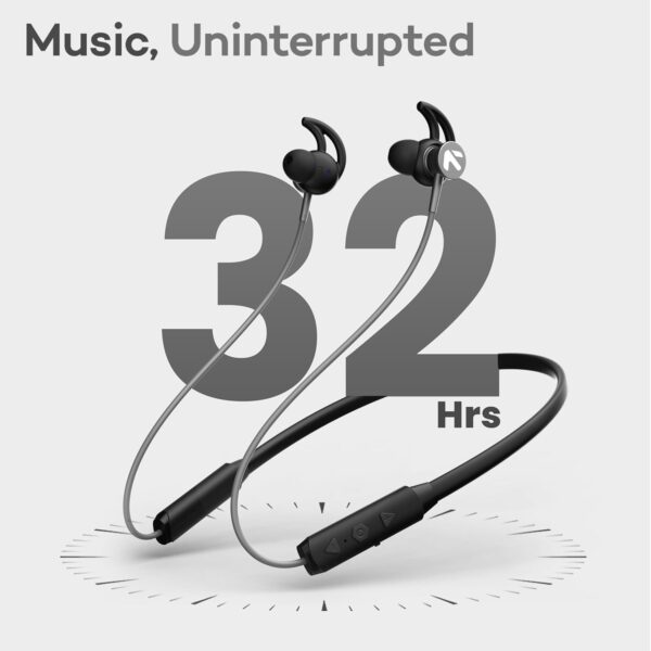 GOBOULT EQCharge Bluetooth Earphones with 32H Playtime, Zen ENC Mic, Dual Device Connectivity, Type C Fast Charging, 14.2mm Bass Driver, Made in India (Jet Black)