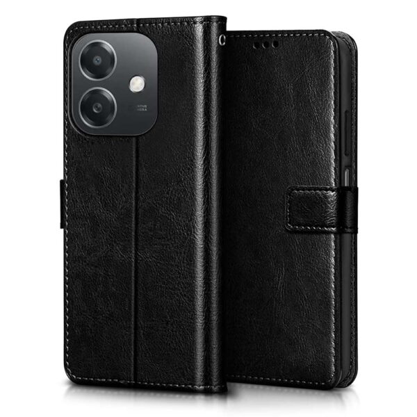 WOW IMAGINE Shock Proof Flip Cover Back Case Cover for Oppo A3x 5G | A3x 4G | A3 5G (Flexible | Leather Finish | Card Pockets Wallet & Stand | Black)