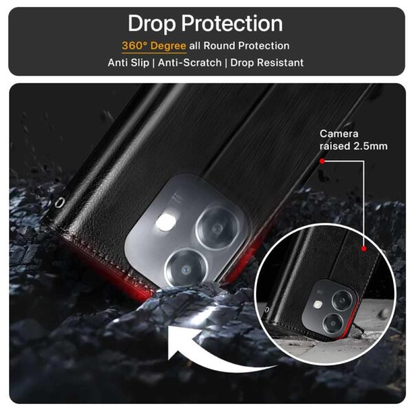 WOW IMAGINE Shock Proof Flip Cover Back Case Cover for Oppo A3x 5G | A3x 4G | A3 5G (Flexible | Leather Finish | Card Pockets Wallet & Stand | Black)