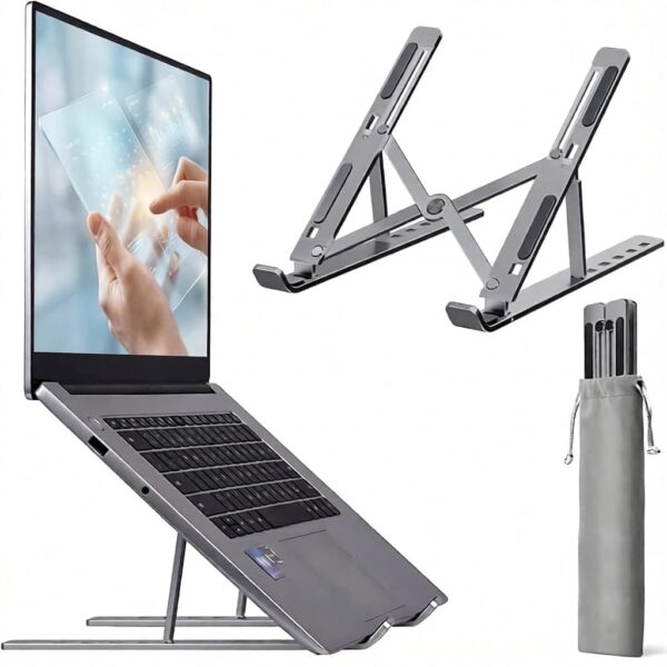 7 Angles Adjustable Aluminum Ergonomic Foldable Portable Tabletop Laptop Stand Riser Holder Compatible with HP, Dell, MacBook, Lenovo & All Other Notebook (White)