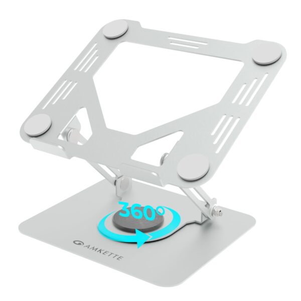 Amkette Ergo Hi-Rise V2 Laptop Stand 360 Rotation, Made with Premium Carbon Steel, Supports Up to 5kg Laptop, with Anti-Slip EVA Pads, Adjustable Height Laptop Stand Metal (Up to 27cm)