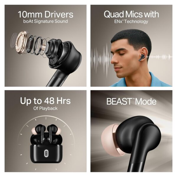 Boat Airdopes 141 Gen 2, 4 Mics ENx Tech, 48 Hrs Playback, Free Music Streaming, Fast Charge, Low Latency, IPX4, v5.4 Bluetooth Earbuds, TWS Ear Buds Wireless Earphones with mic (Active Black)