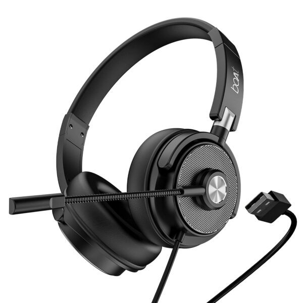 Boat Bassheads 900 Pro Wired Headphones with 40Mm Drivers, Lightweight Foldable Design, Over Ear, Remote Control, Unidirectional Retractable Mic, Adjustable Headband & USB Type-A Compatibility(Black)