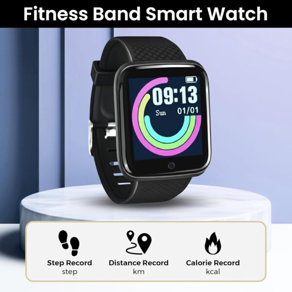 Bouncefit D20 Y68 Fitness Band Smart Watch for Men, Women, Boys, Girls, Kids – Single Touch Interface, Water Resistant, Workout Modes, Quick Charge Sports Smartwatch – Jet Black