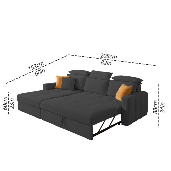 Casaliving Gagnon LHS 4 Seater L Shape Corner Sofa Cum Bed for Living Room (Black Fabric) Premium Fabric Sofa