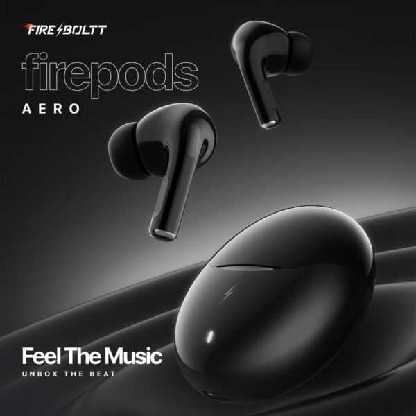 Fire-Boltt Aero TWS Earbuds Custom EQ, Wireless Bluetooth 5.4, Music & App Support, 50H Playtime, Fast Charging Case, 50ms Low Latency for Gaming, Touch Controls, IPX4 Waterproof, Clear Calls - Black