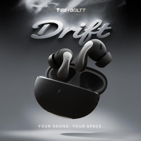 Fire-Boltt Newly Launched Aero Drift TWS Earbuds Custom EQ Wireless Bluetooth 5.4 Music & App Support 50H Playtime Battery Display Fast Charging Case 50ms Low Latency Touch Controls Stone Black