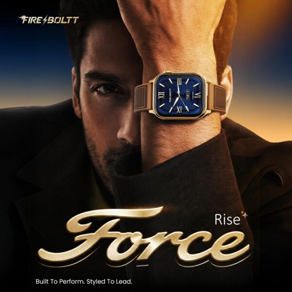 Fire-Boltt Rise Force Smart Watch 1.85” Display, Nylon–Fluoroelastomer Hybrid Strap, Rotating Crown, Bluetooth Calling, Dual Button Control, Metal Body Smartwatch for Men and Women Midnight Black