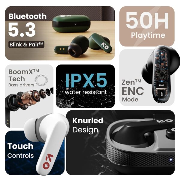 GOBOULT Y1 Ear Buds Wireless with 50Hr Playtime, Clear Calling ENC Mic, Low Latency Made in India, Gaming, 10mm Bass Drivers Earbuds Buds TWS Bluetooth (Black)