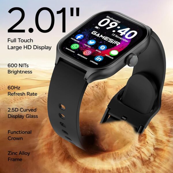 GameSir H18 Pro Smartwatch with Long Battery Life, 2.01" High-Resolution Screen, Bluetooth Calling, IP68 Waterproof, TFT Display, Luxury Design for Men & Women (Black)