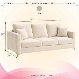 Hayes Rich velvet suede 3 seater sofa cream color