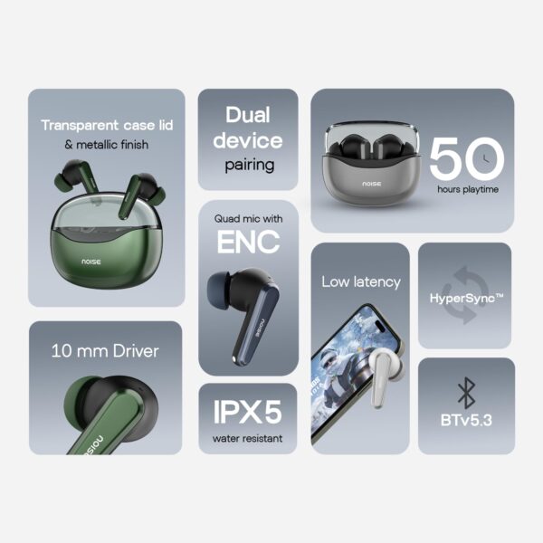 Noise Newly Launched Buds VS601 in Ear Truly Wireless Earbuds with 50H of Playtime, Transparent Case Lid, Quad Mic ENC, Dual Device Pairing, 10Mm Driver, BT V5.3 (Copper Brown)
