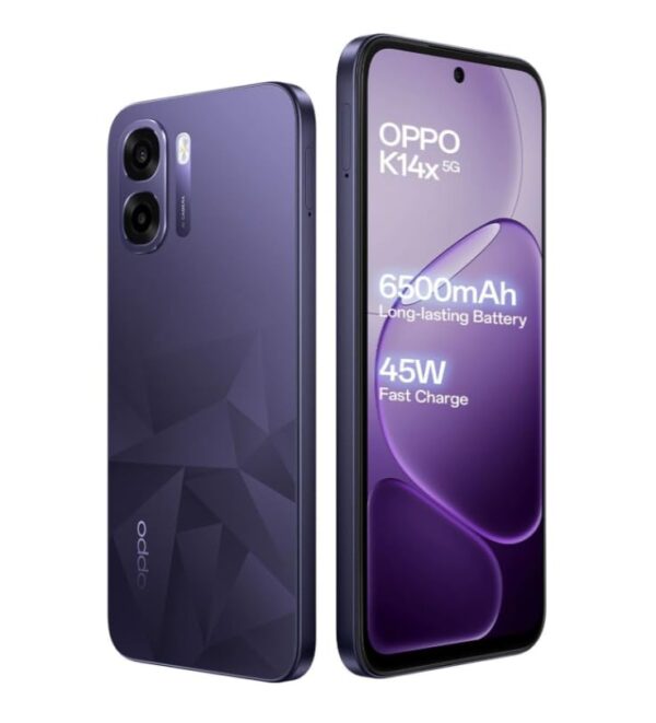 OPPO K14x 5G Prism Violet Smartphone Front View