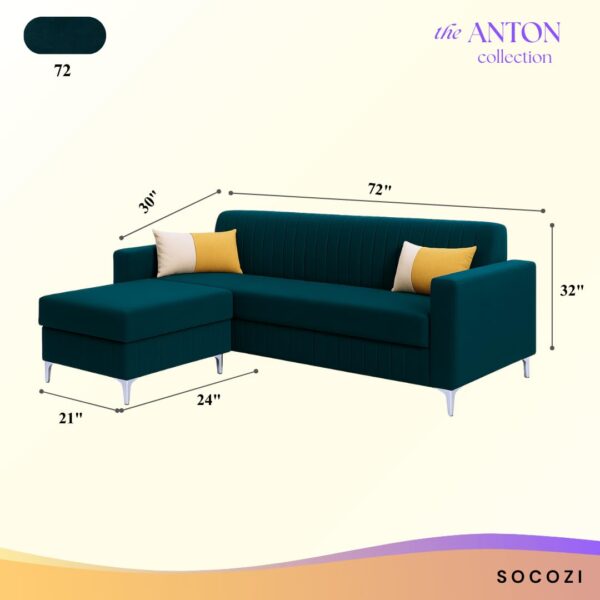 SOCOZI Anton 3 Seater Modular L Shape Sofa Set with Ottoman | Soft Velvet Suede Fabric | Modern Design | Plush Comfort Cushions for Living Room (Greenish Teal)