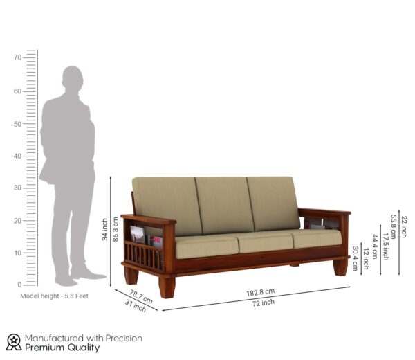 Sheesham wooden 3 seater sofa honey finish