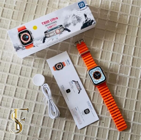 T800 Ultra Smart Watch Orange Ocean Band front view