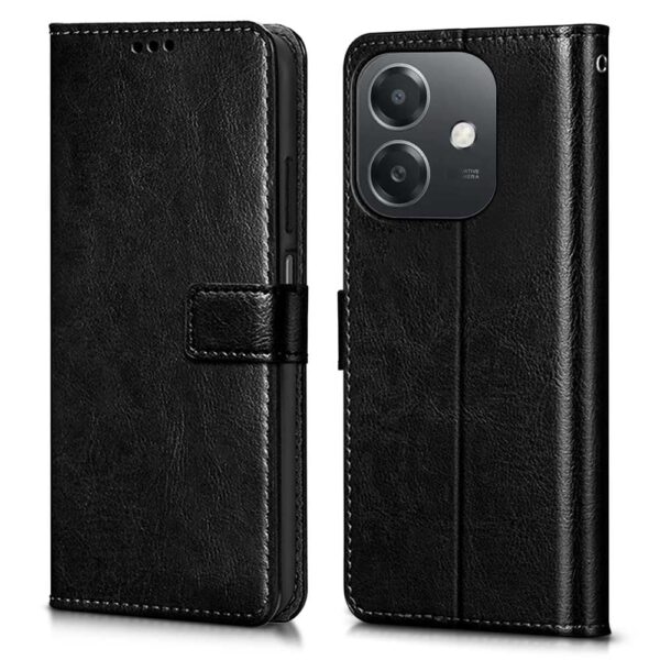 Oppo A3x 5G Flip Cover - WOW IMAGINE Premium Leather Case Black