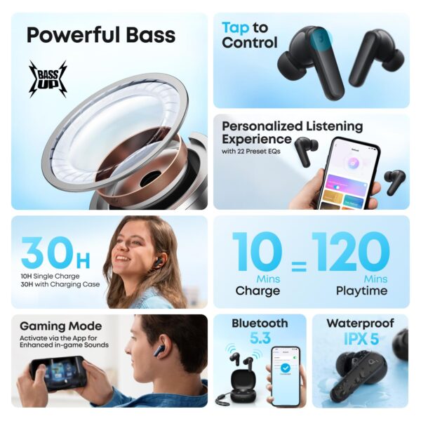 soundcore by Anker R50i VI True Wireless Earbuds, 10mm Drivers with Big Bass, Bluetooth 5.3, 30H Long Playtime, Water-Resistant, 2 Mics for AI Clear Calls, 22 Preset EQs, Customization (White)