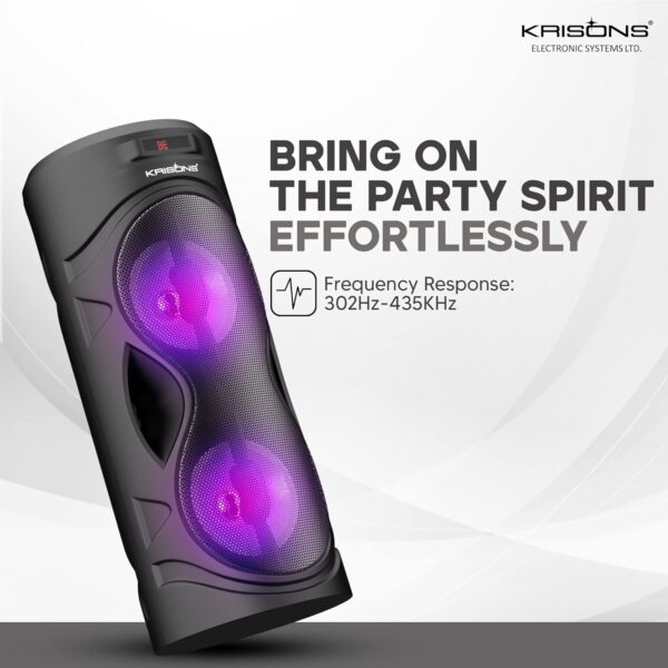 Krisons Cylender 4" Double Woofer 30W Multi-Media Bluetooth Party Speaker with Wired Mic for Karaoke,2400 MAH Battery, Digital Display,RGB Lights, USB, SD Card, FM Radio,Auto TWS Function & Remote