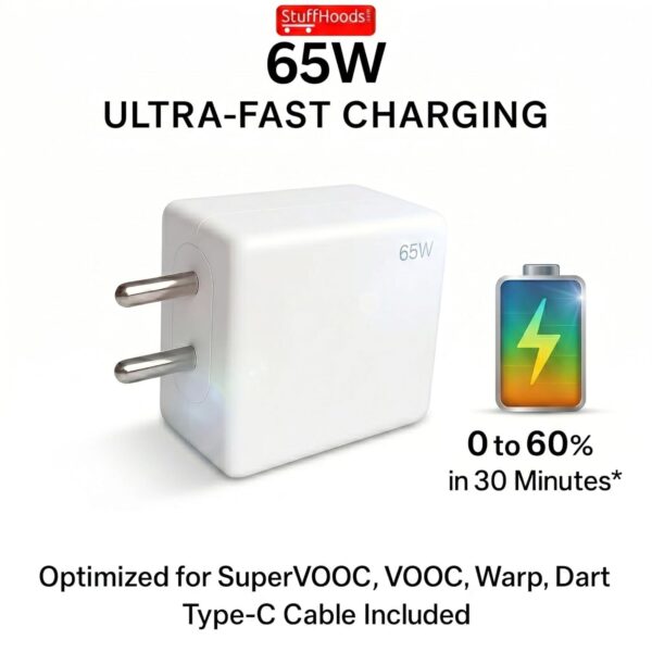 65W Fast Charger Adapter & USB-A to Type C Cable Combo, Compatible with OnePlus, Realme, Xiaomi, Redmi, Oppo, Vivo & Other Smartphones, Type C Charger Supports Dash, Warp, Vooc,Super Vooc