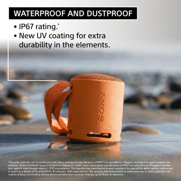 Sony SRS-XB100 Wireless Bluetooth Portable Lightweight Super-Compact Travel Speaker, Extra-Durable IP67 Waterproof & Dustproof, 16 Hrs Batt, Versatile Strap, Extra Bass & Hands-Free Calling-Orange