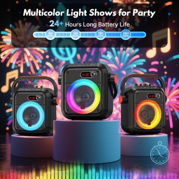 JYX Karaoke Machine with 2 Wireless Mics, RGB Light PA System, Bass & Treble Adjustment, Bluetooth Karaoke Speaker Supports Live Broadcast, Monitoring & Sound Effects, for Home Party Outdoor (Black)