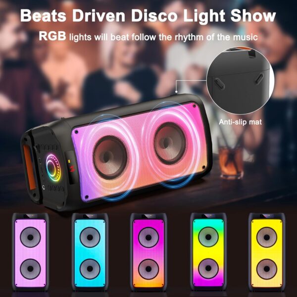 JYX 260W Trolley Party Speaker, 12 Hours Playtime with 2 UHF Wireless Mics, Bluetooth v5.3, Karaoke Party Box, TWS, 6.35mm Guitar Mic Inputs & 7 Band EQ Control, AUX & USB Type-C Port, RGB LED Lights