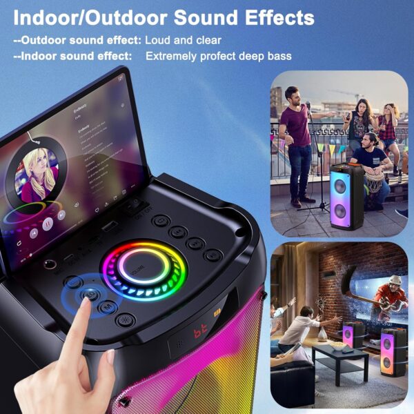 JYX 260W Trolley Party Speaker, 12 Hours Playtime with 2 UHF Wireless Mics, Bluetooth v5.3, Karaoke Party Box, TWS, 6.35mm Guitar Mic Inputs & 7 Band EQ Control, AUX & USB Type-C Port, RGB LED Lights